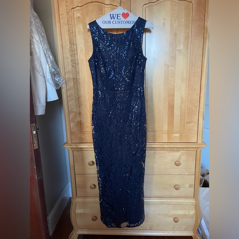 Quiz Navy Blue Sequin Maxi Dress